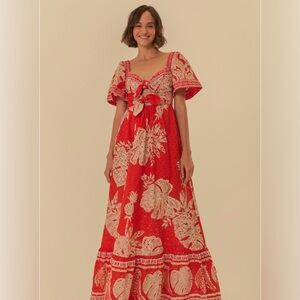 SOLD FARM Rio Red and Cream Floral Midi Dress